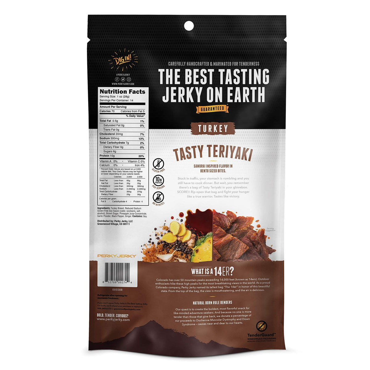 Perky Jerky Teriyaki Turkey Jerky 14oz – Low Sodium, 10g Protein, Low Fat, 100% U.S.-Sourced