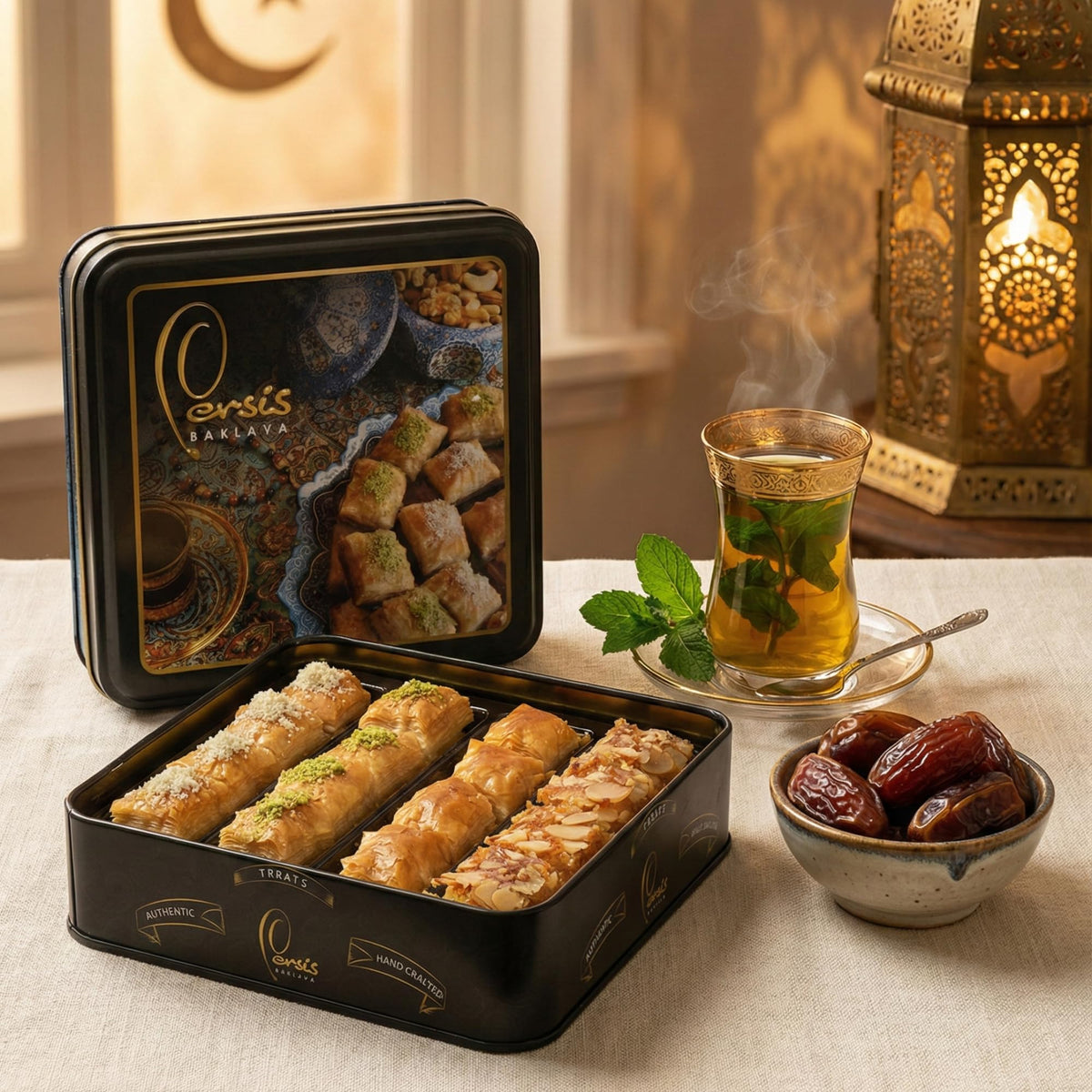 Persis 13 Oz Vegan Baklava Gift Box – Premium Vegan Pastry in Luxury Embossed Tin (16 Pieces) | Christmas & New Year Sweets