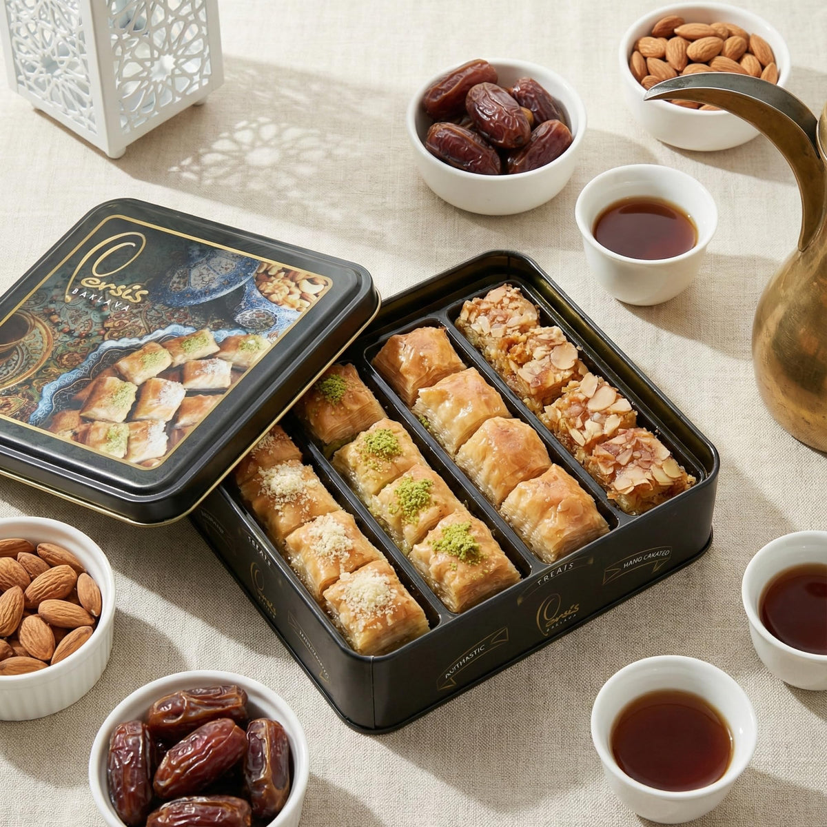 Persis 13 Oz Vegan Baklava Gift Box – Premium Vegan Pastry in Luxury Embossed Tin (16 Pieces) | Christmas & New Year Sweets