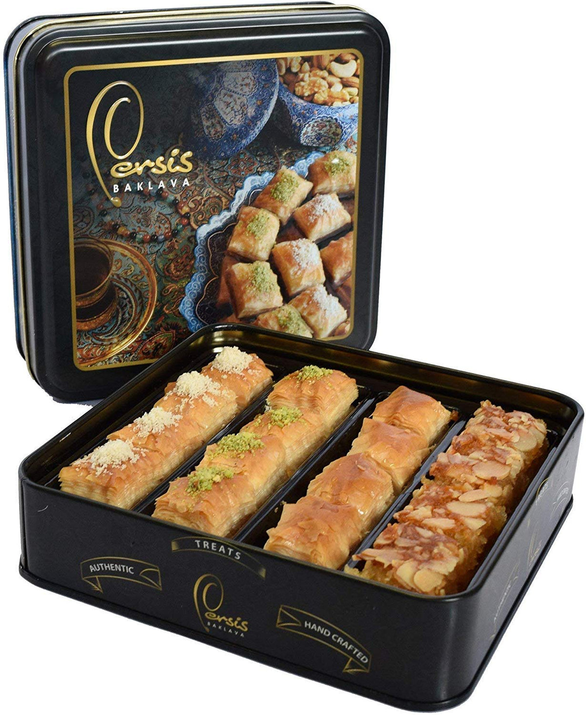 Persis 13 Oz Vegan Baklava Gift Box – Premium Vegan Pastry in Luxury Embossed Tin (16 Pieces) | Christmas & New Year Sweets
