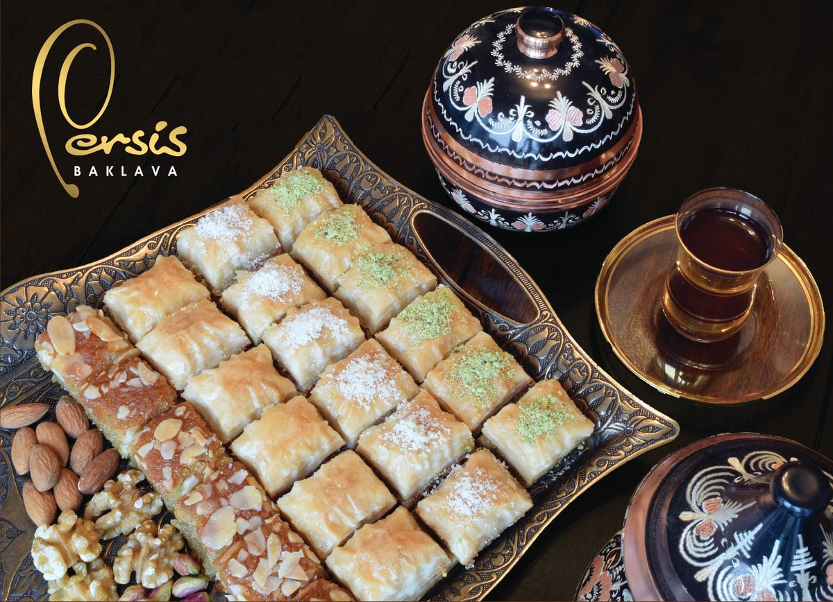 Persis 13 Oz Vegan Baklava Gift Box – Premium Vegan Pastry in Luxury Embossed Tin (16 Pieces) | Christmas & New Year Sweets