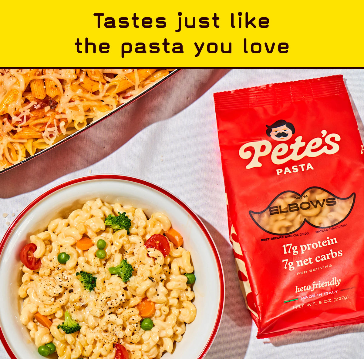 Pete's Pasta Low Carb Elbow Macaroni – 17g Protein, 7g Carbs | Made in Italy, 3-Pack (8oz each)