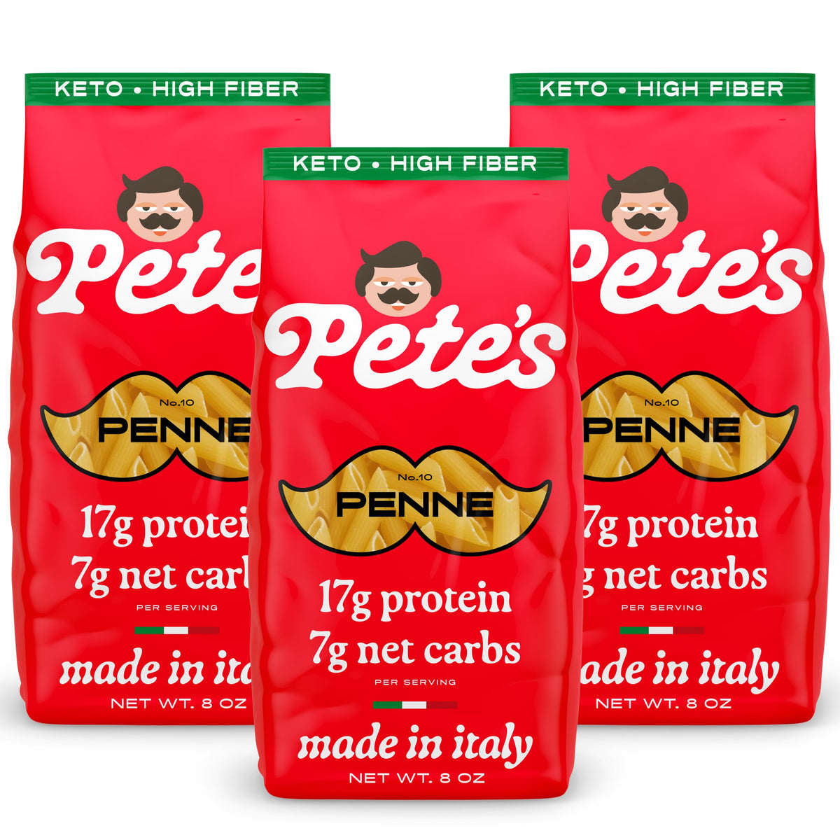 Pete’s Pasta Low Carb Penne — 17g Protein, 7g Carbs | 3-Pack 8oz