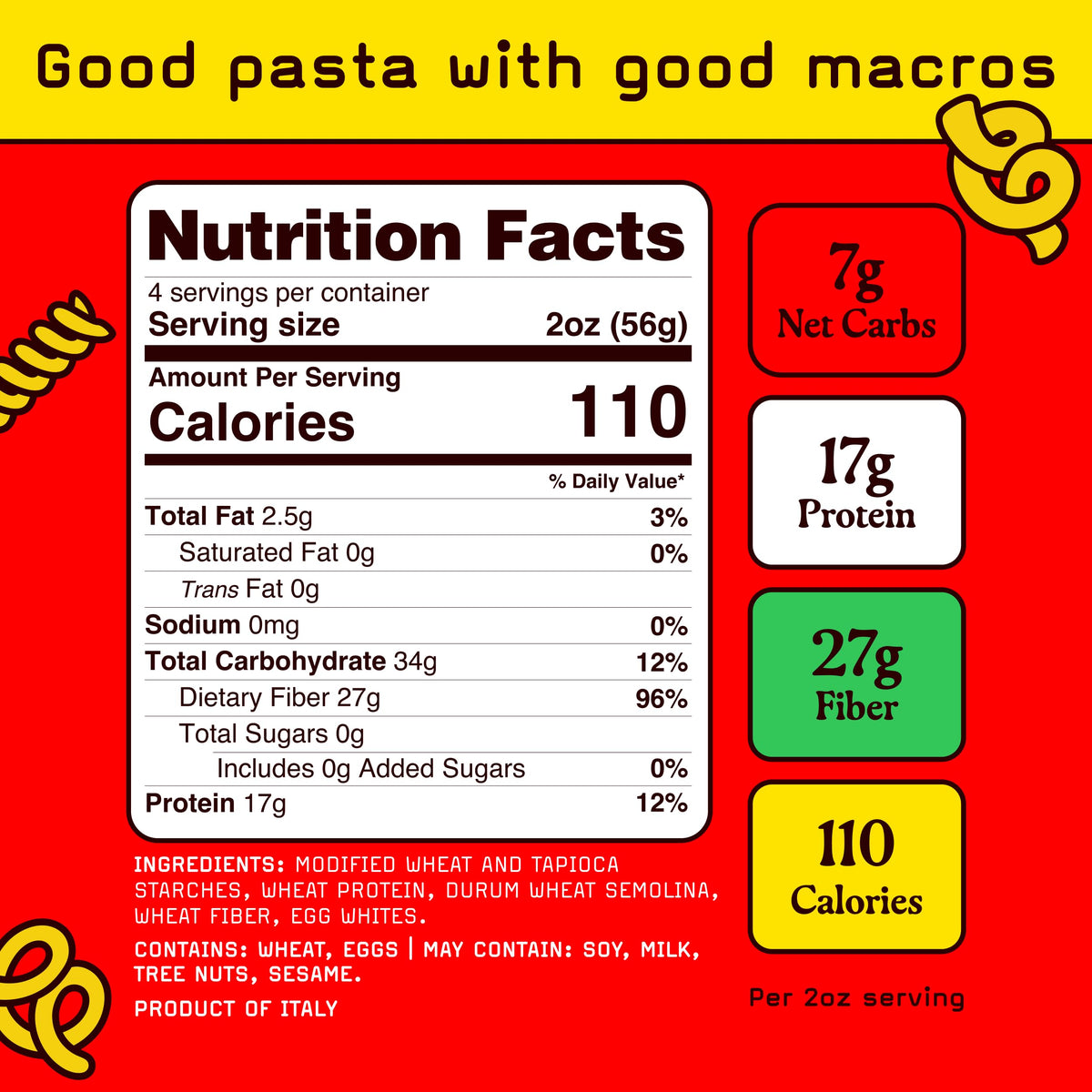 Pete's Pasta Rotini – 17g Protein, 7g Carbs | 3-Pack, 8oz | Made in Italy