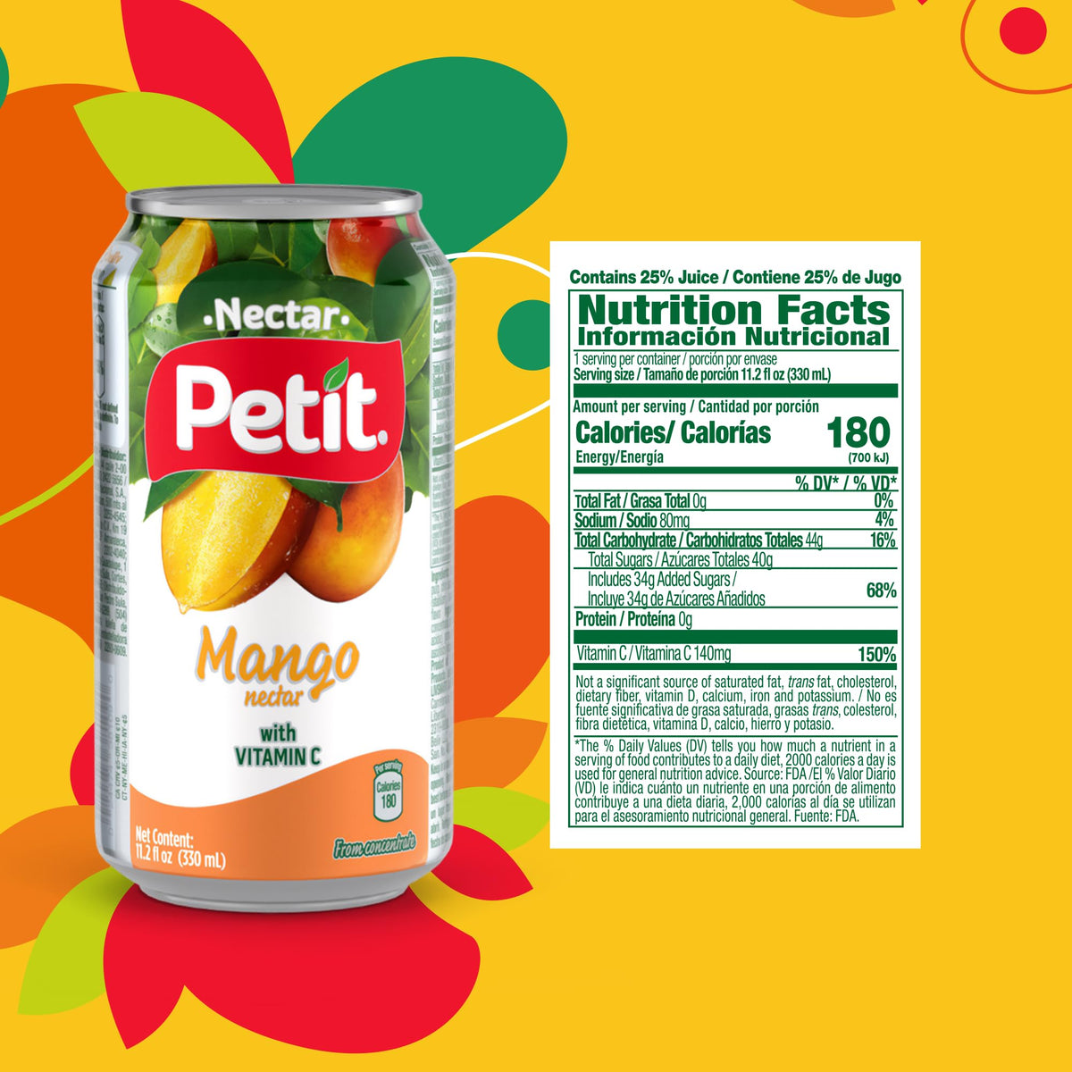 Petit Mango Nectar — 330 ml Cans (Pack of 24) | Tropical Mango Juice