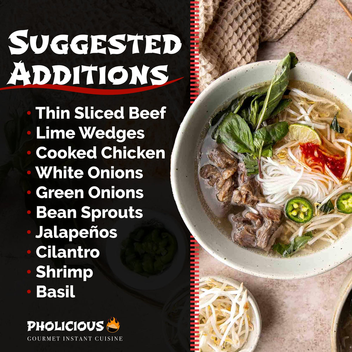 PhoLicious Instant Beef Pho – Quick Microwave Vietnamese Noodle Soup Kit (Beef, 4 Pack)
