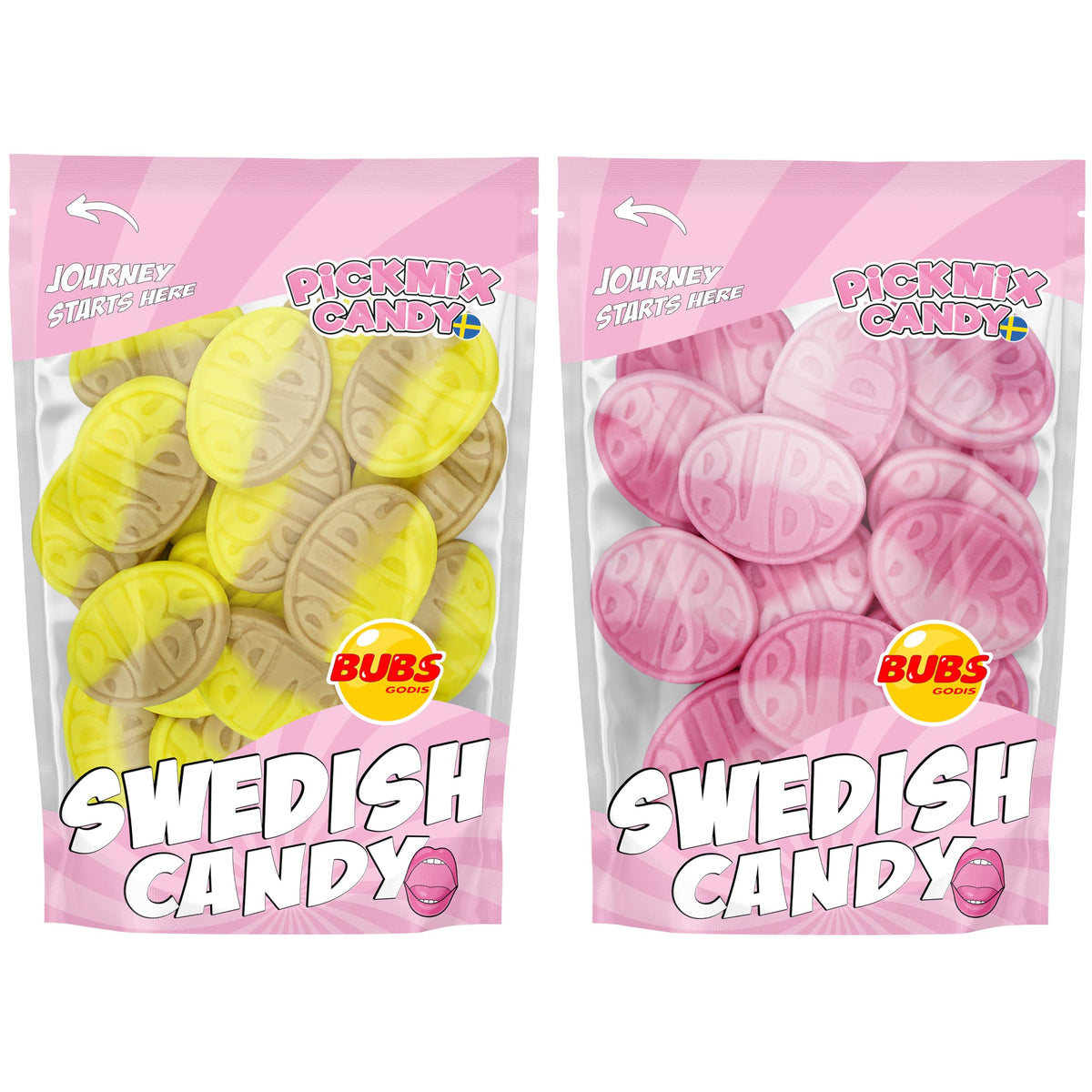 Bubs Swedish Candy Banana & Wild Strawberry Pomegranate Ovals Bundle – 1 lb | Pickmix Candy Sweden