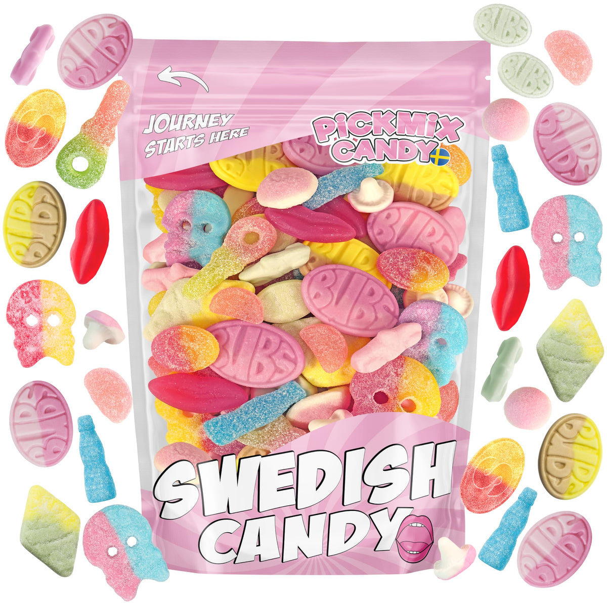 BUBS Swedish Candy Mix 1.5 lb - 14 Flavors of Foam, Gummies & Sweets | Pickmix Candy Sweden