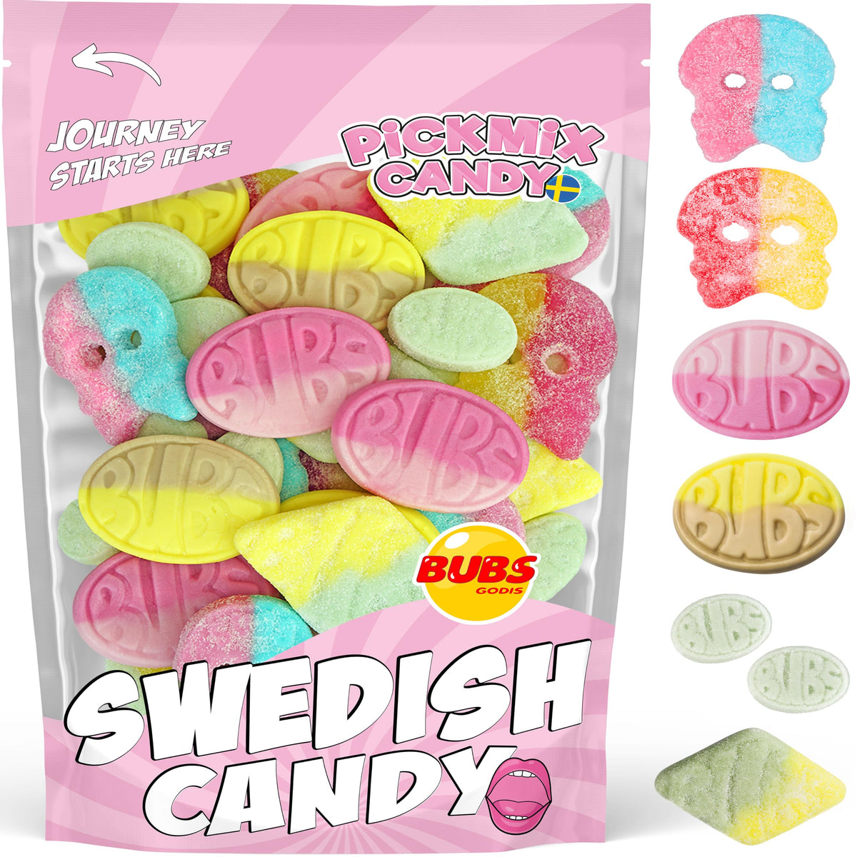 Pickmix Candy Sweden – BUBS Swedish Candy Mix 1 lb (6 Flavors), Vegan & Gelatin-Free