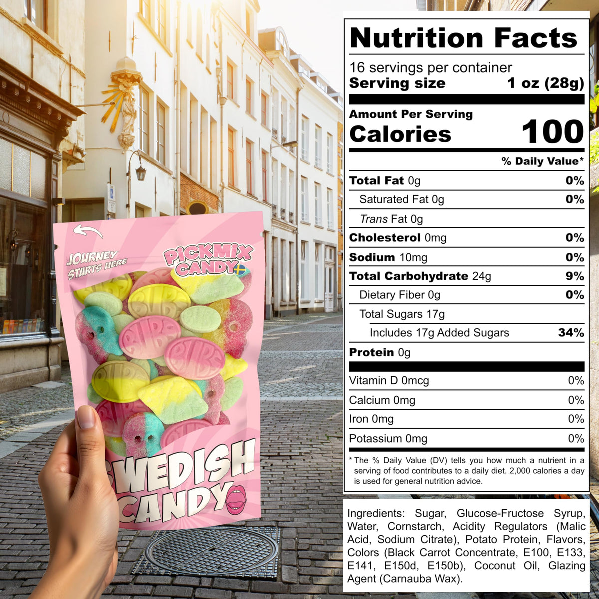 Pickmix Candy Sweden – BUBS Swedish Candy Mix 1 lb (6 Flavors), Vegan & Gelatin-Free
