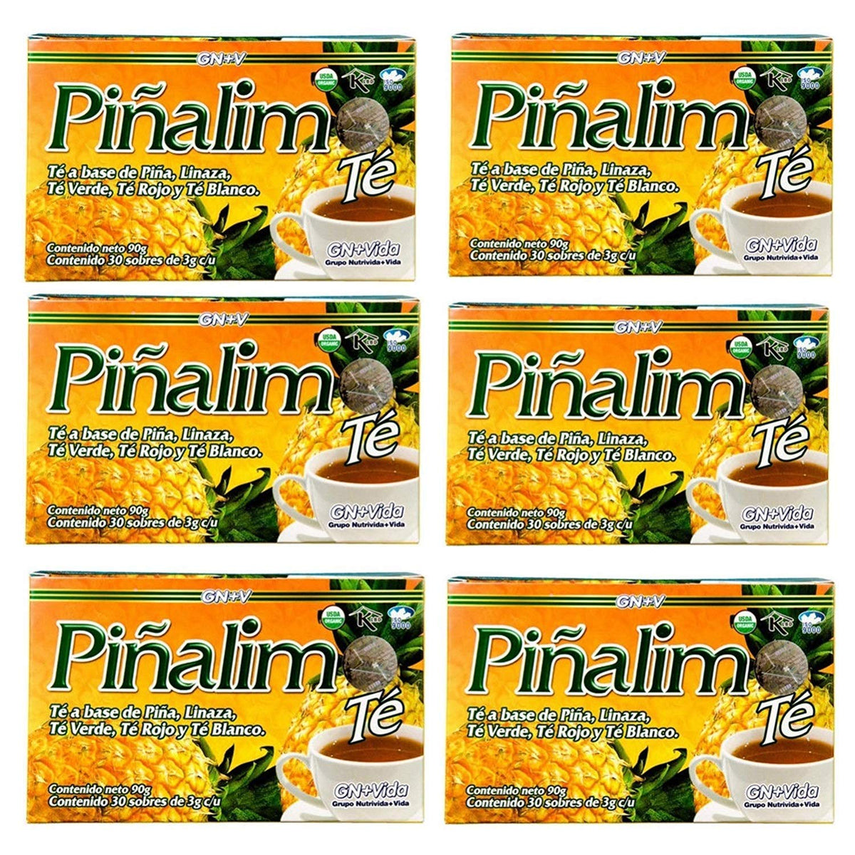 Pinalim Tea GN+Vida 180-Day Supply - 6 Boxes Pineapple Tea Blend (Caffeine-Free)