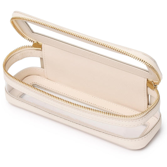 Pinkmik Makeup Brush Case Clear Travel Cosmetic Bag Beige