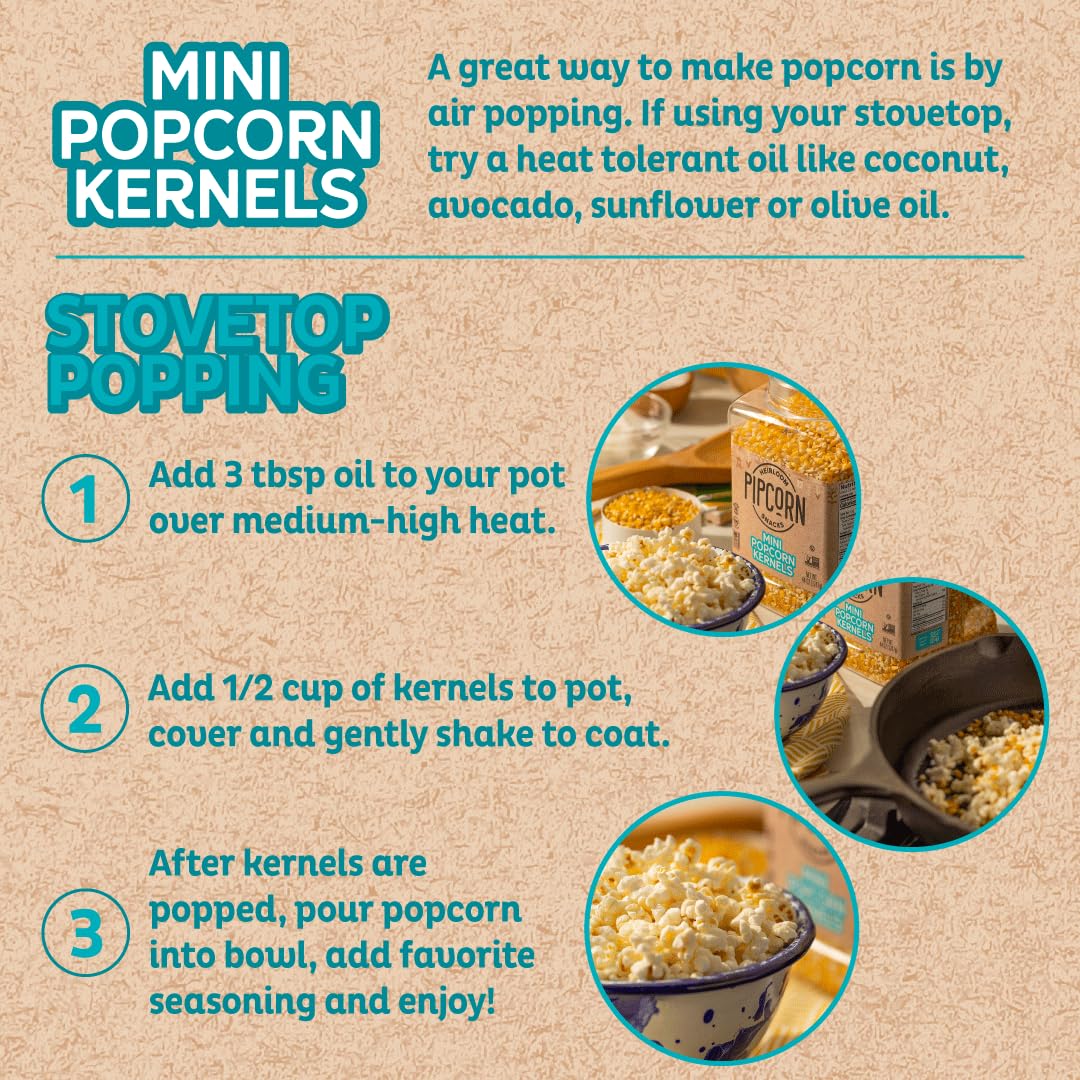 Pip's Heirloom Snack Mini Popcorn Kernels – 44 oz Jar | Non-GMO, Vegan, Gluten Free
