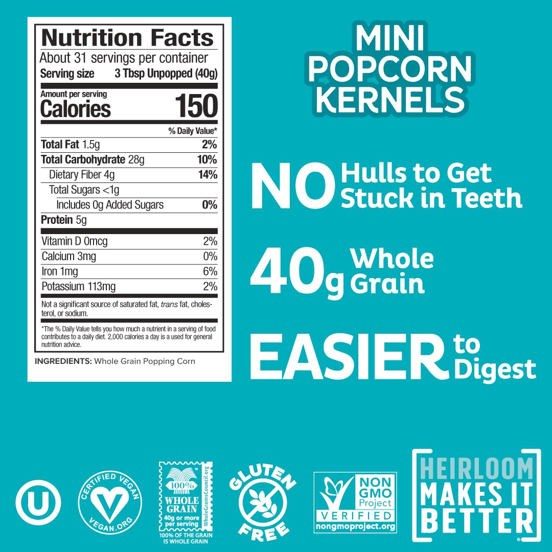 Pip's Heirloom Snack Mini Popcorn Kernels – 44 oz Jar | Non-GMO, Vegan, Gluten Free