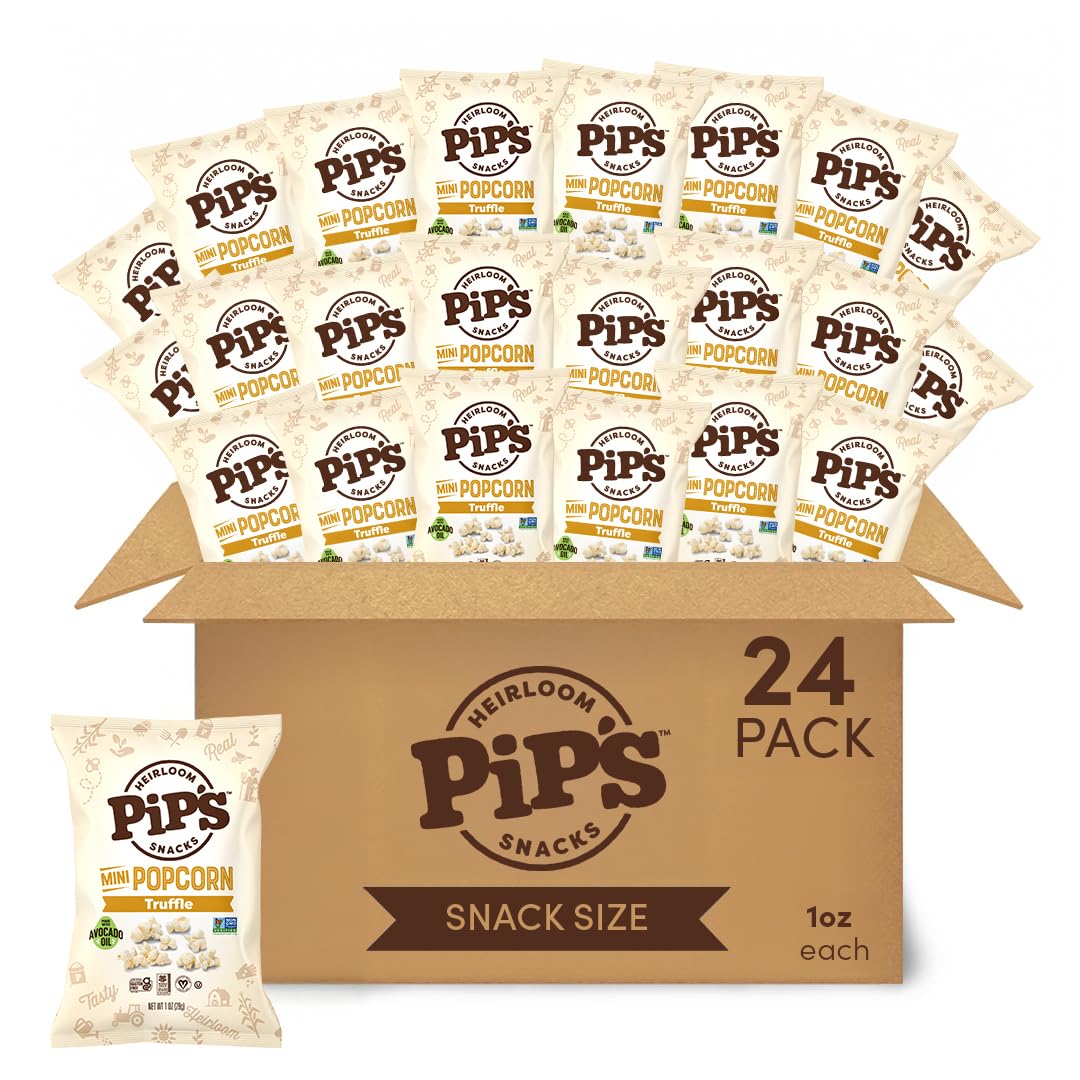 Pip's Heirloom Truffle Mini Popcorn – 1 oz Bags (24 Pack) | Real Black Truffle & Avocado Oil