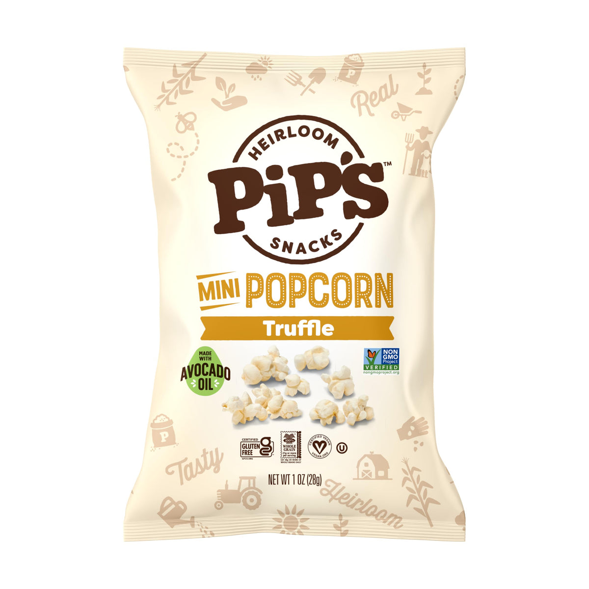 Pip's Heirloom Truffle Mini Popcorn – 1 oz Bags (24 Pack) | Real Black Truffle & Avocado Oil