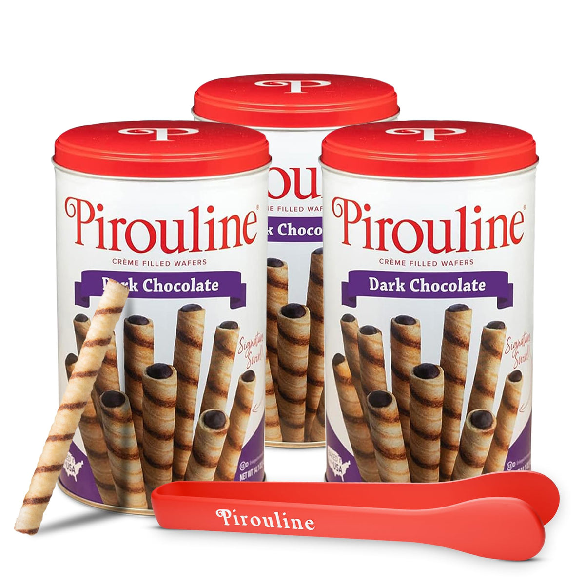 Pirouline Dark Chocolate Crème Wafers – 14oz Tin (3-Pack) with Serving Tongs