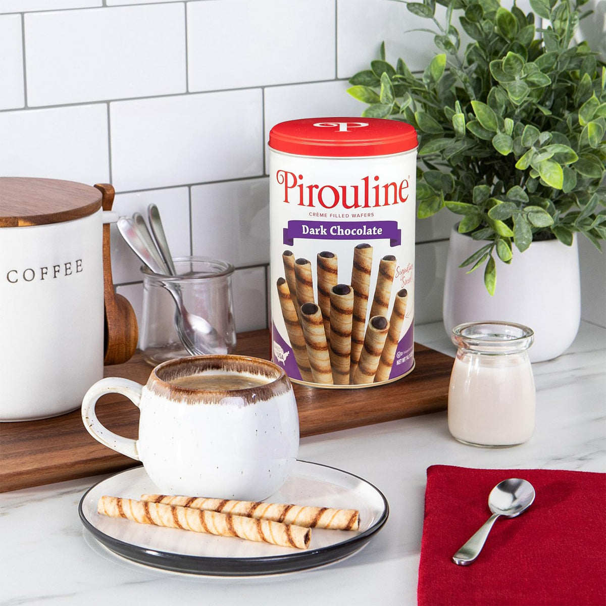 Pirouline Dark Chocolate Crème Wafers – 14oz Tin (3-Pack) with Serving Tongs