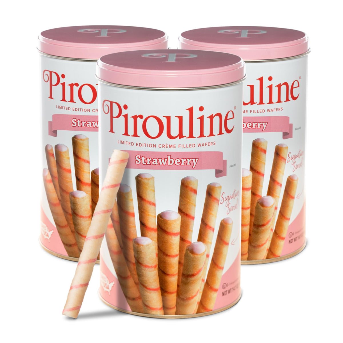Pirouline Strawberry Rolled Wafers – 3-Pack Tin, Crème Filled Wafers for Coffee, Tea, and Desserts