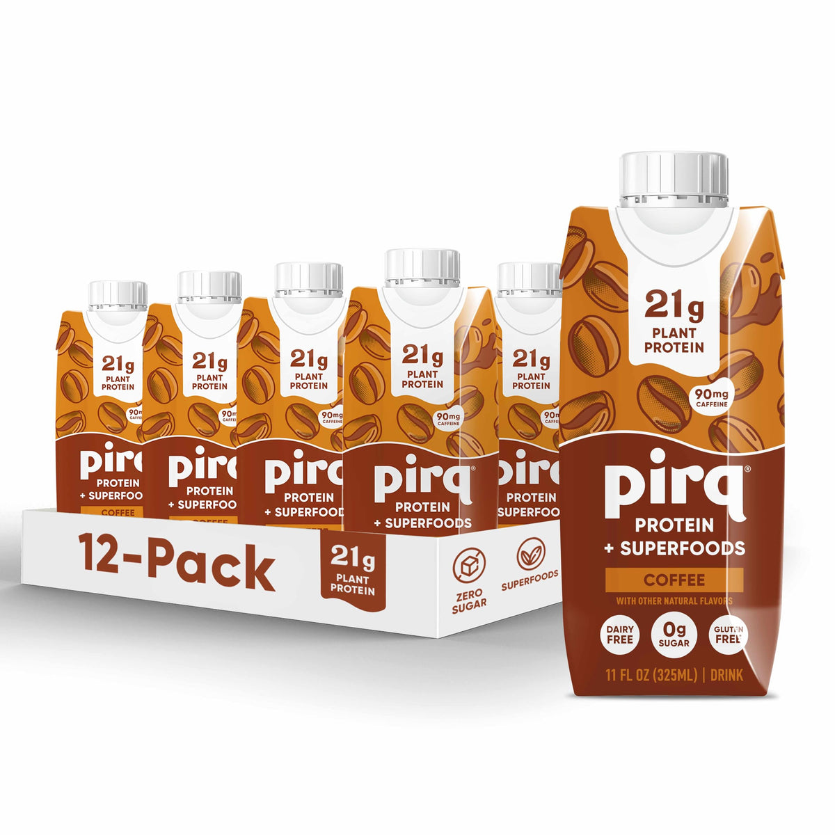 Pirq 21g Dairy-Free Protein Shake – 25 Superfoods, 0g Sugar, Coffee Flavor