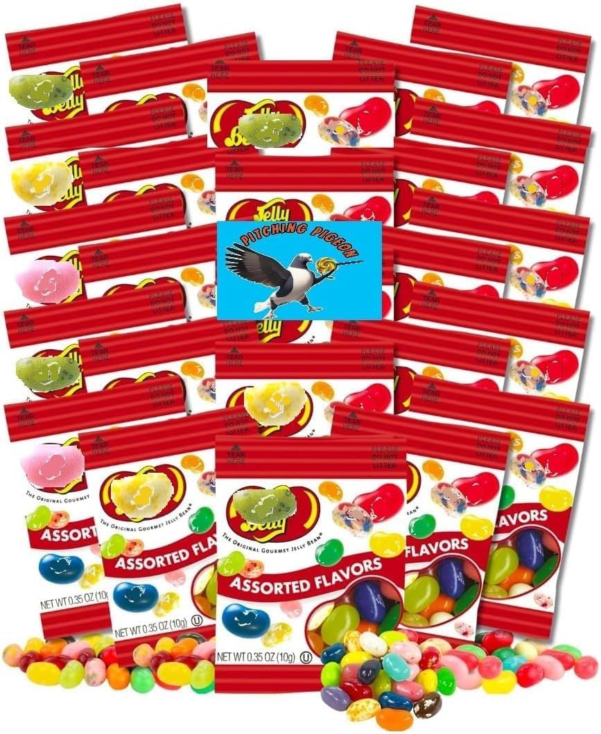 Pitching Pigeon Gourmet Jelly Bean Mini Pouches – 20 Count, Assorted Flavors, Individually Bagged