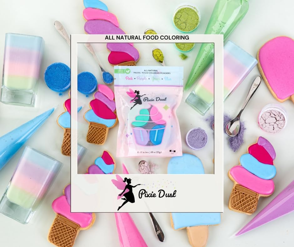 Pixie Dust All-Natural Pastel Food Coloring Powders – Pink, Purple, Blue & Green | Dye-Free, Plant-Based, Flavorless, Kosher
