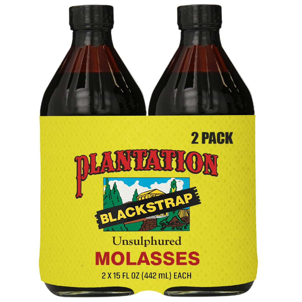 Plantation Blackstrap Molasses 15 oz (Pack of 2) – Unsulphured Rich Natural Sweetener for Baking, BBQ, Baked Beans, Gingerbread & Beverages