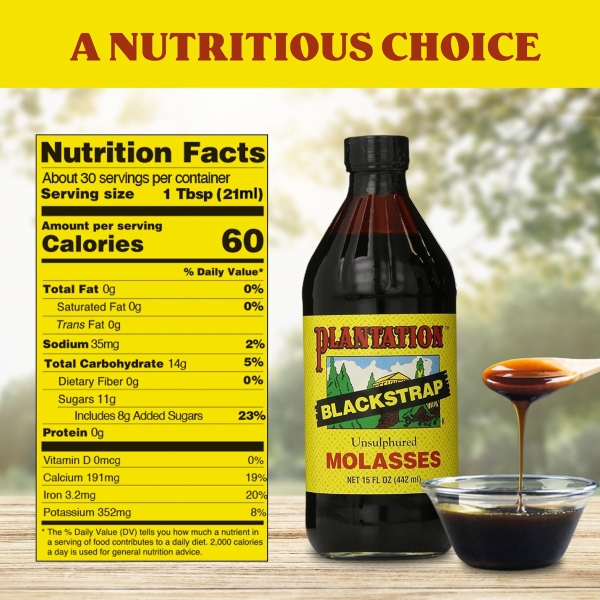 Plantation Blackstrap Molasses 15 oz (Pack of 2) – Unsulphured Rich Natural Sweetener for Baking, BBQ, Baked Beans, Gingerbread & Beverages
