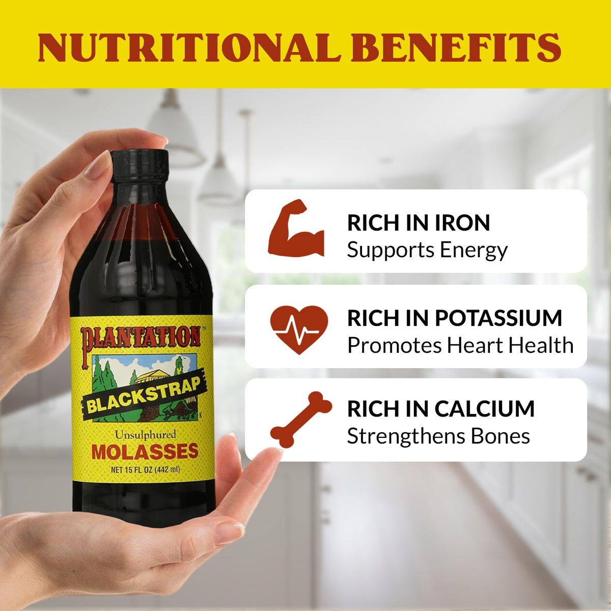 Plantation Blackstrap Molasses 15 oz (Pack of 2) – Unsulphured Rich Natural Sweetener for Baking, BBQ, Baked Beans, Gingerbread & Beverages