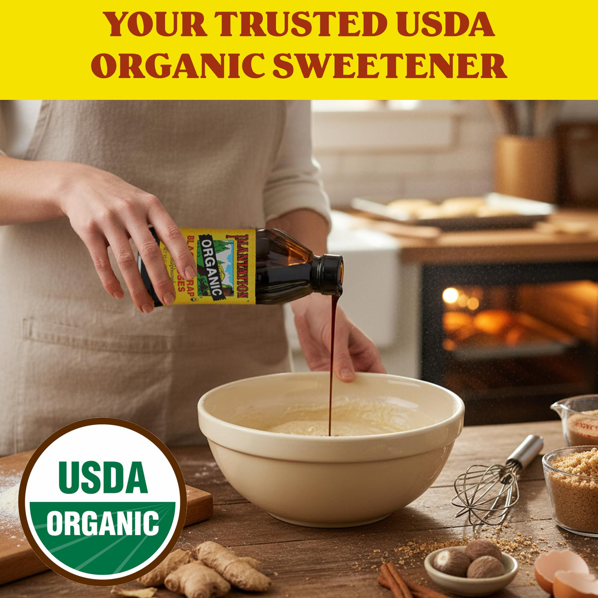 Plantation Organic Blackstrap Molasses 15 oz (Pack of 2) — USDA Organic, Unsulphured, Natural Sweetener for Baking & Beverages
