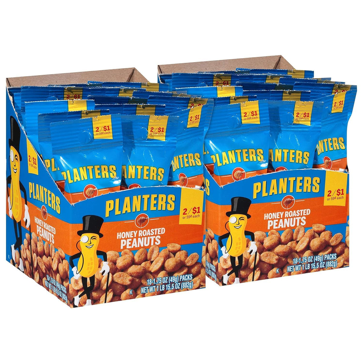 Planters Honey Roasted Peanuts, 36 Pack — 1.75 oz Tubes | Kosher, USA-Grown