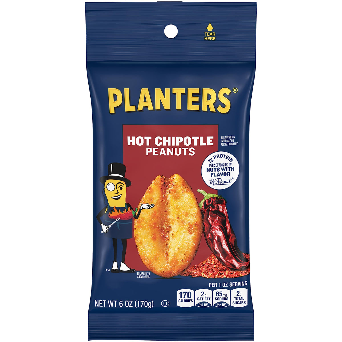 Planters Hot Chipotle Peanuts (12 x 6 oz) — Spicy, Crunchy Protein Snack