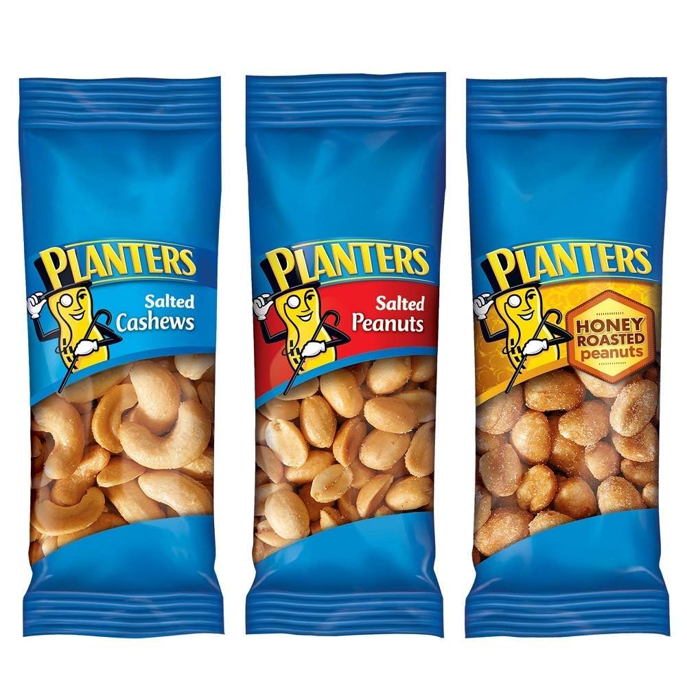 PLANTERS Variety Pack – Salted Cashews, Salted Peanuts & Honey Roasted Peanuts (36 Count)