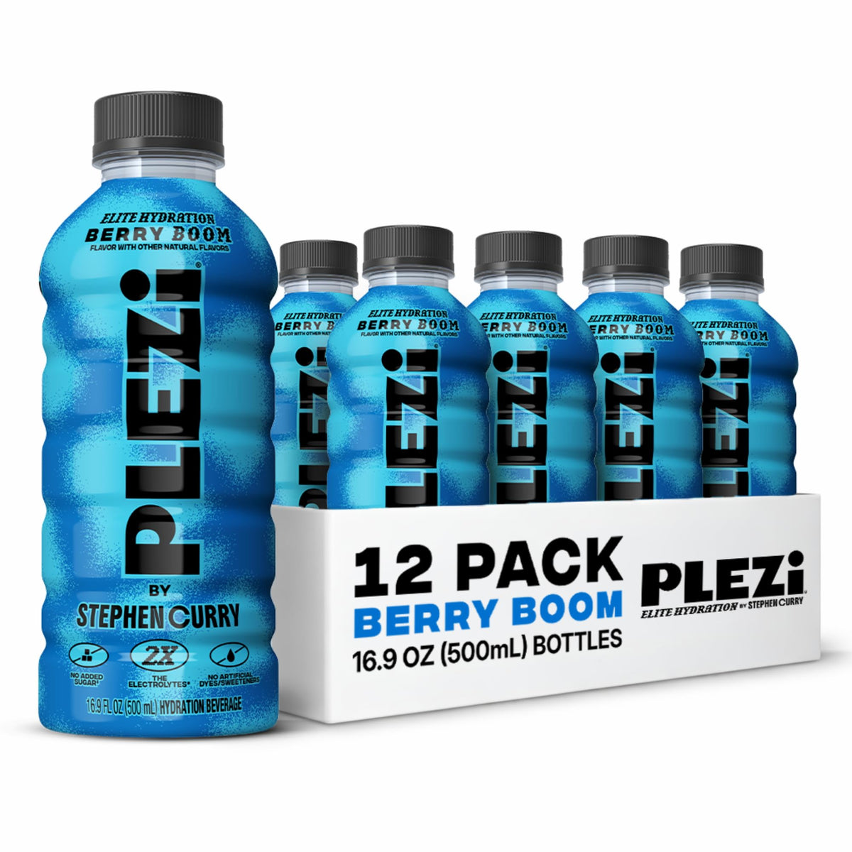 Plezi Hydration Drink Berry Boom – Real Juice, 2X Electrolytes, 560mg Potassium, 16.9 fl oz (12-pack)