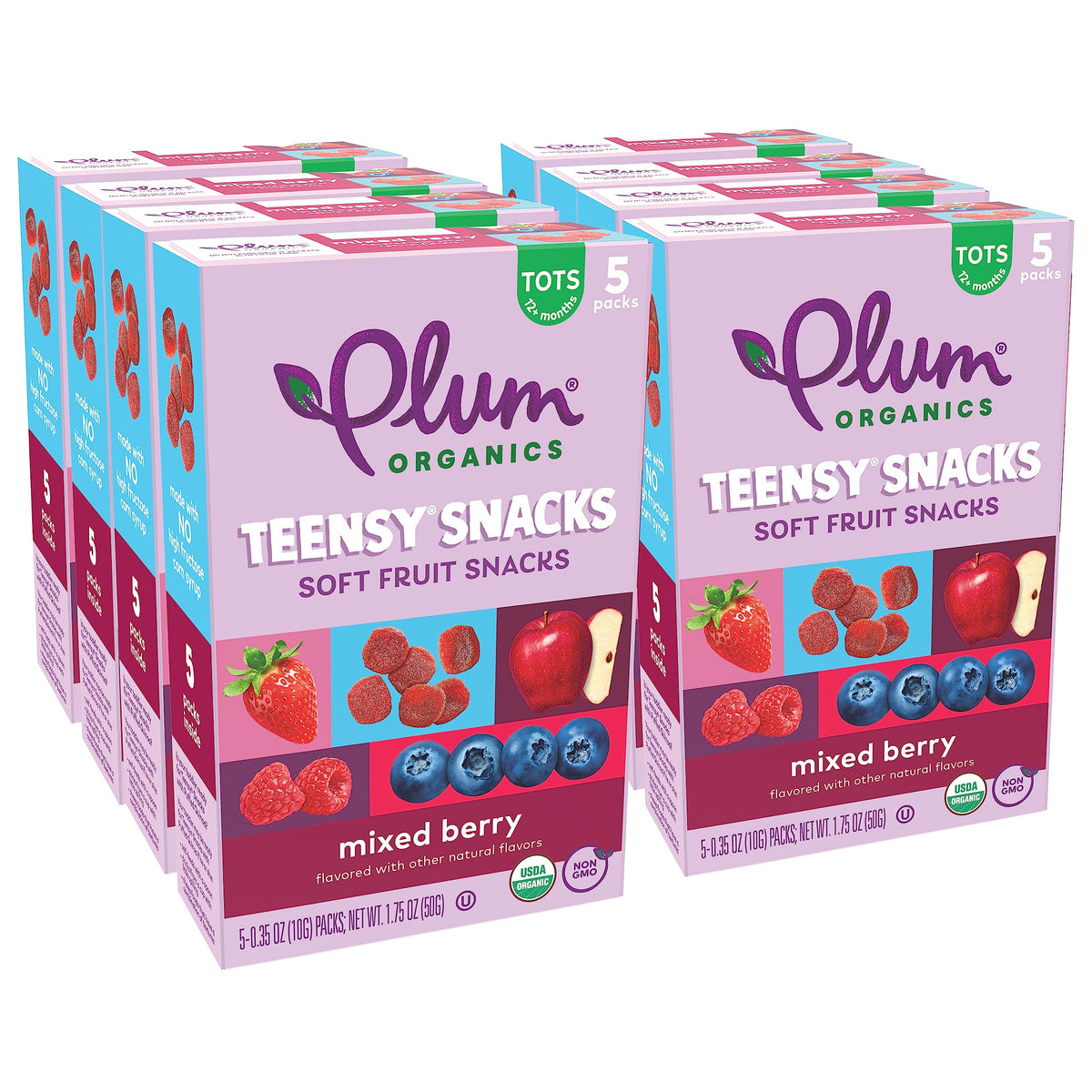 Plum Organics Teensy Snacks - Soft Fruit Snacks, Mixed Berry, 0.35 oz Bags (Pack of 40) - Organic Toddler Snack
