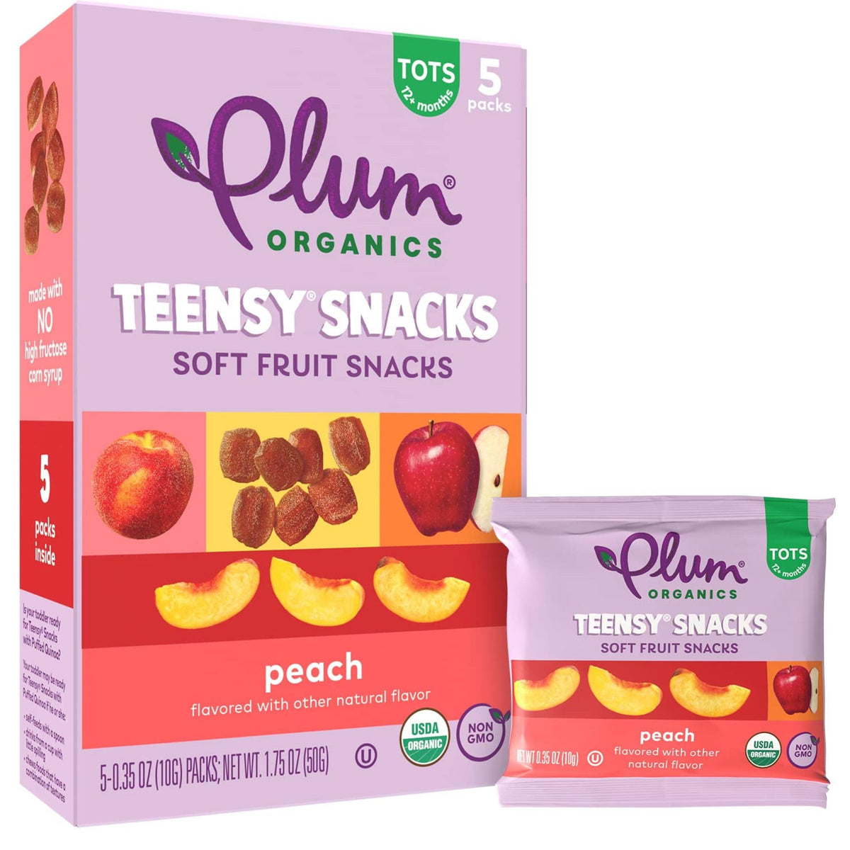 Plum Organics Teensy Snacks Peach – Organic Soft Fruit Snacks for Toddlers (40-Pack)