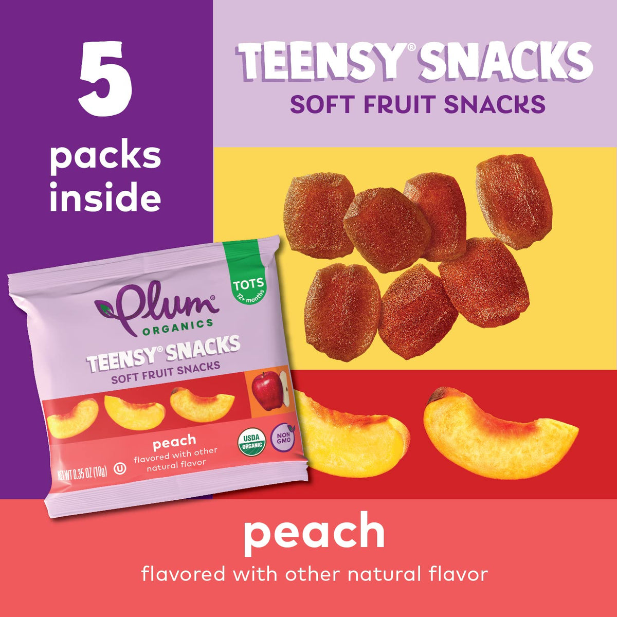 Plum Organics Teensy Snacks Peach – Organic Soft Fruit Snacks for Toddlers (40-Pack)