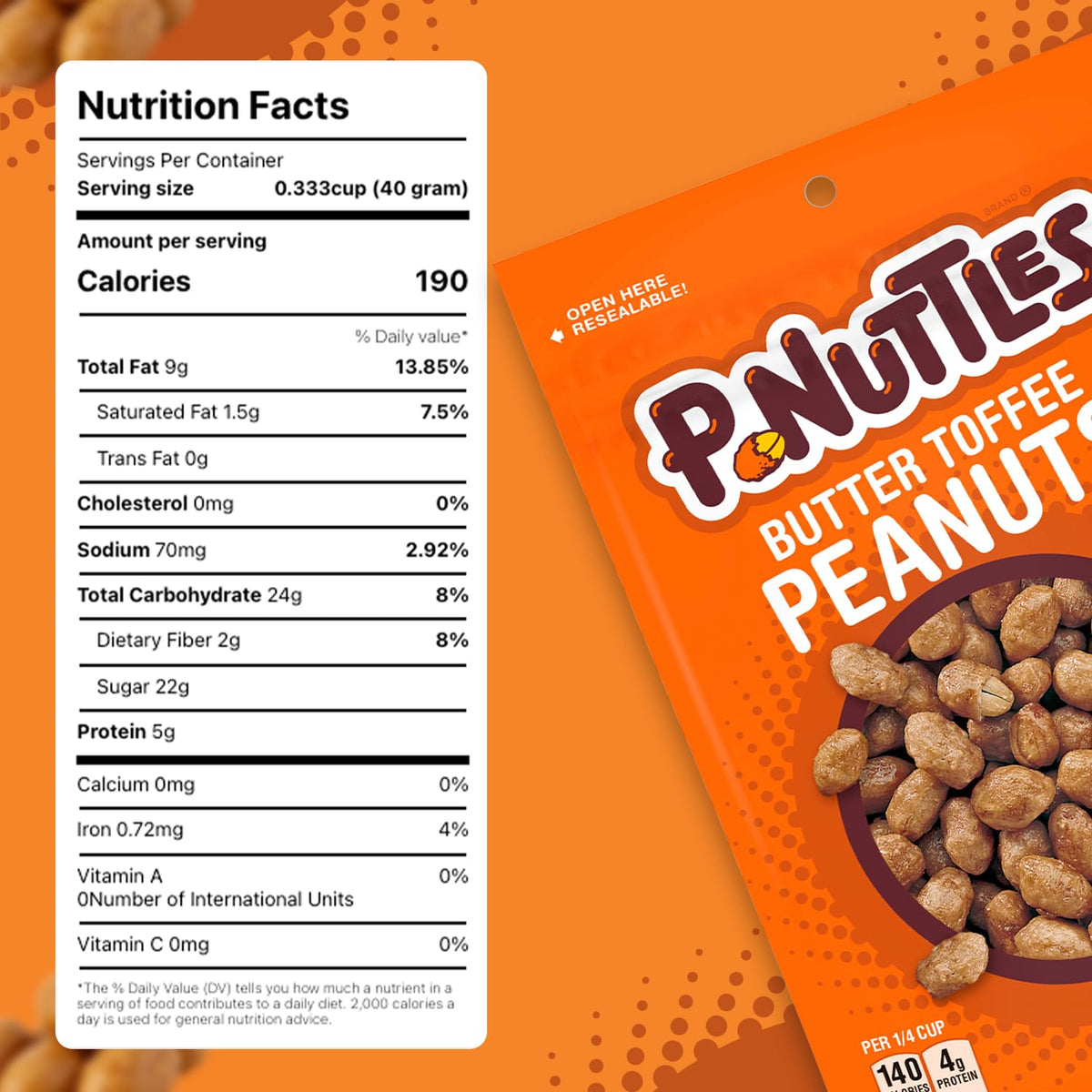 P-Nuttles Butter Toffee Covered Peanuts – 5.25 oz Resealable Bag (Pack of 6) | Sweet & Salty Kosher Snack