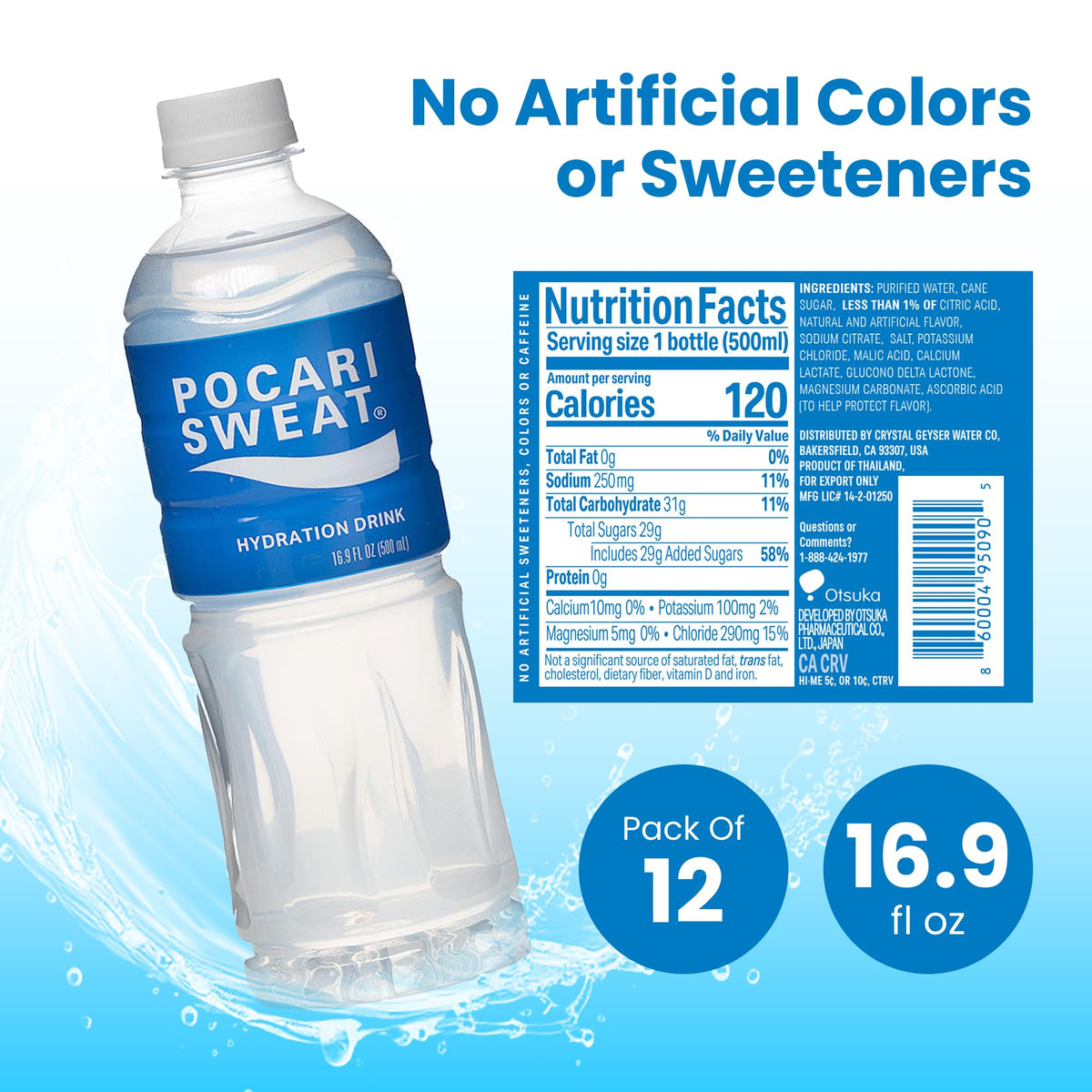 Pocari Sweat PET Bottles 12-Pack 500 ml – Hydration with Electrolytes, Caffeine-Free, USA