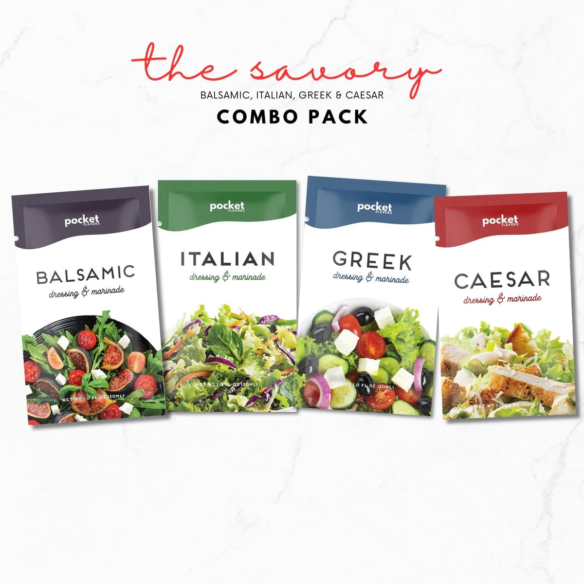 Pocket Flavors Keto Salad Dressings – 32 Low Calorie, Low Fat Ready-to-Serve Pouches