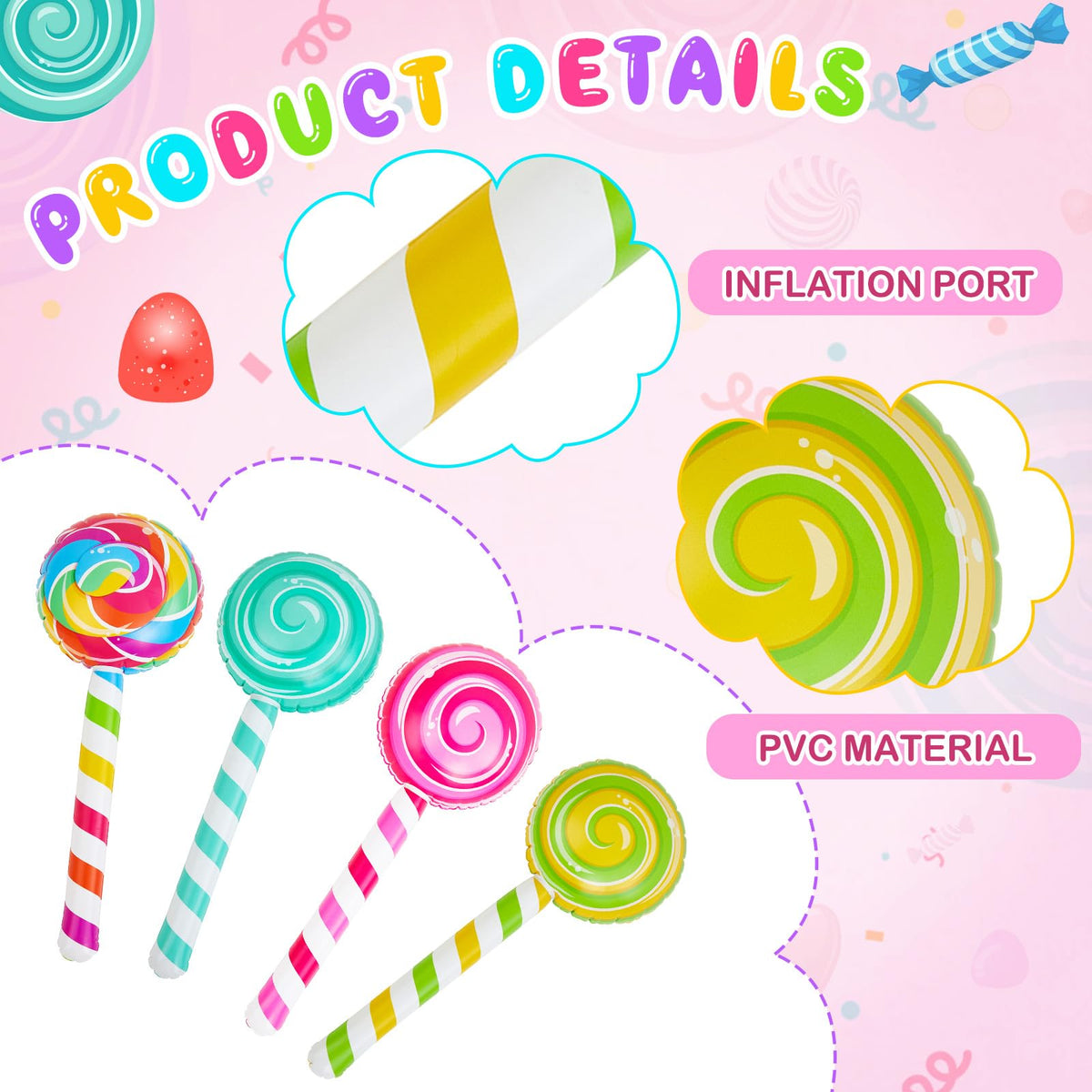 Poen 8 Pcs Large Inflatable Lollipops – 29.53-Inch Giant Candy Props for Themed Parties