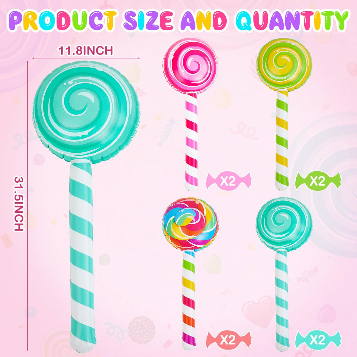 Poen 8 Pcs Large Inflatable Lollipops – 29.53-Inch Giant Candy Props for Themed Parties