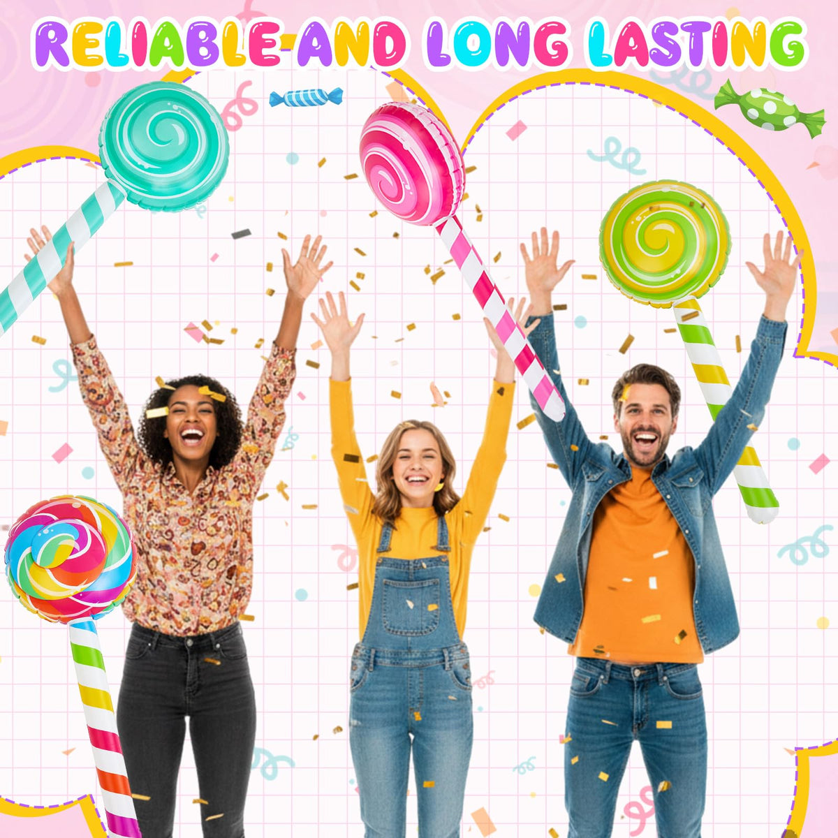 Poen 8 Pcs Large Inflatable Lollipops – 29.53-Inch Giant Candy Props for Themed Parties