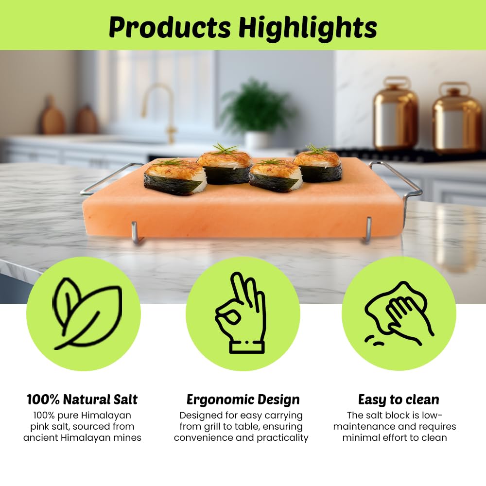 POHS Himalayan Salt Block Plate 12x8x1.5 — Grilling, Serving & Gift-Ready