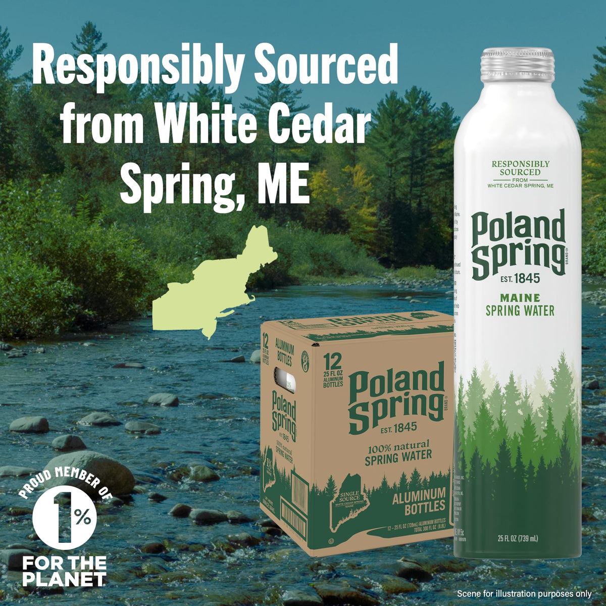 Poland Spring Maine Spring Water Aluminum Bottle – 25 oz Still Water with Naturally Occurring Minerals, 12 Pack