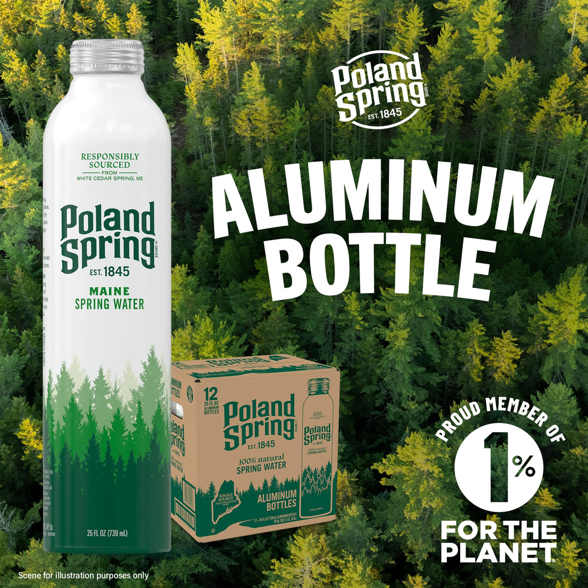 Poland Spring Maine Spring Water Aluminum Bottle – 25 oz Still Water with Naturally Occurring Minerals, 12 Pack