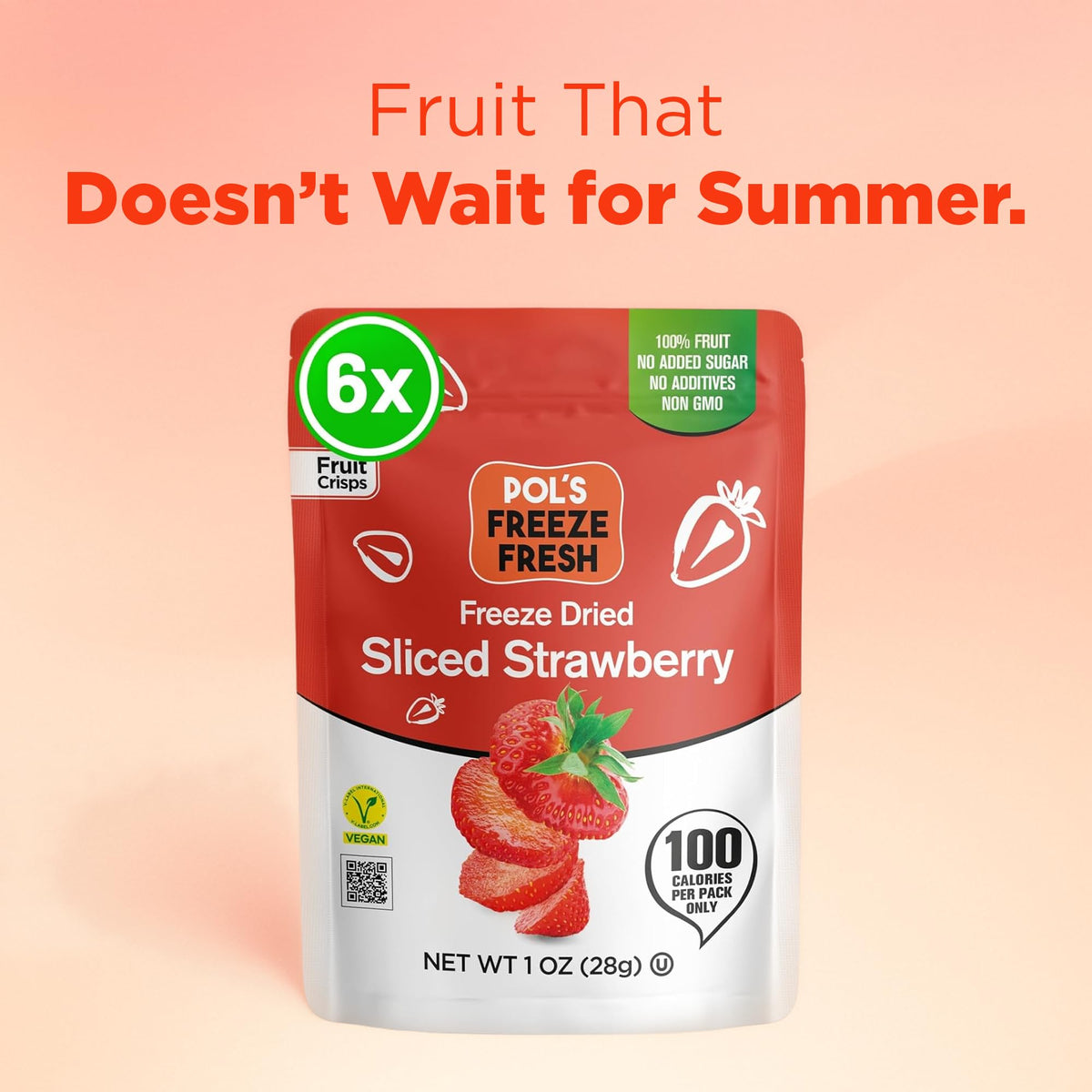 Pol’s Freeze Fresh 6-Pack Sliced Freeze-Dried Strawberries – No Added Sugar, Non-GMO