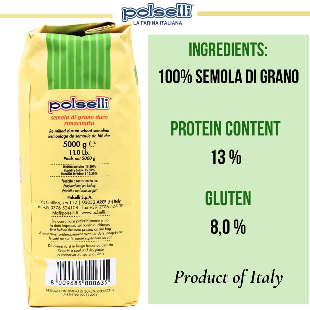 POLSELLI Semola Rimacinata Flour – Fine Ground Durum Wheat for Pasta, Bread & Pizza | Made in Italy
