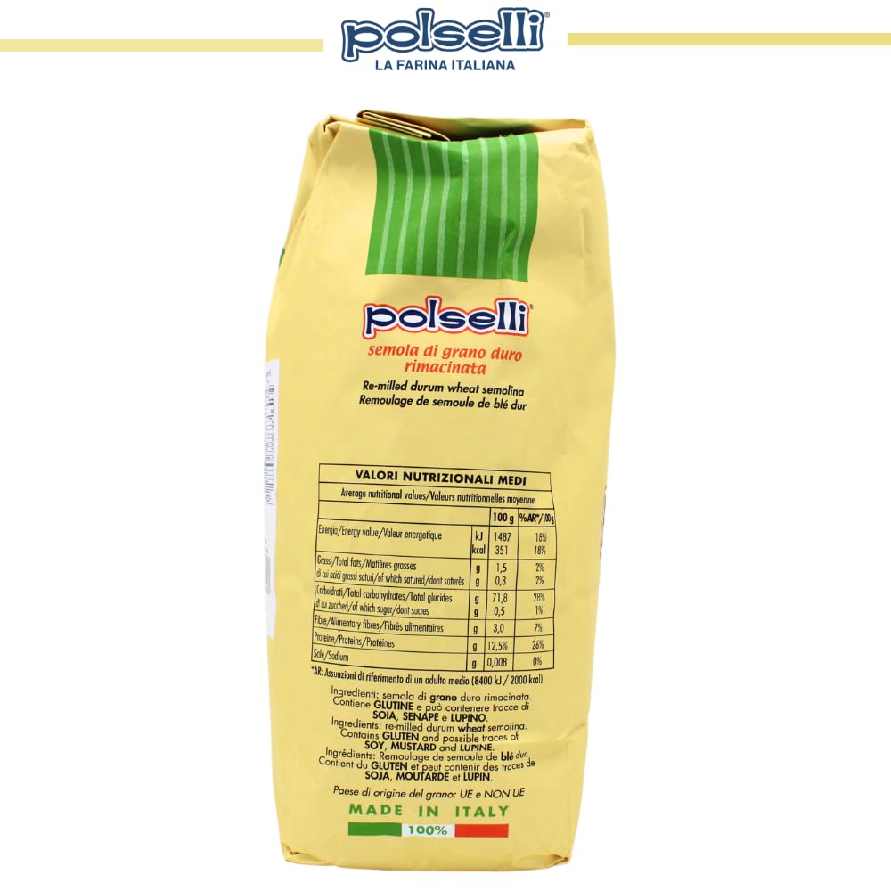 POLSELLI Semola Rimacinata Flour – Fine Ground Durum Wheat for Pasta, Bread & Pizza | Made in Italy