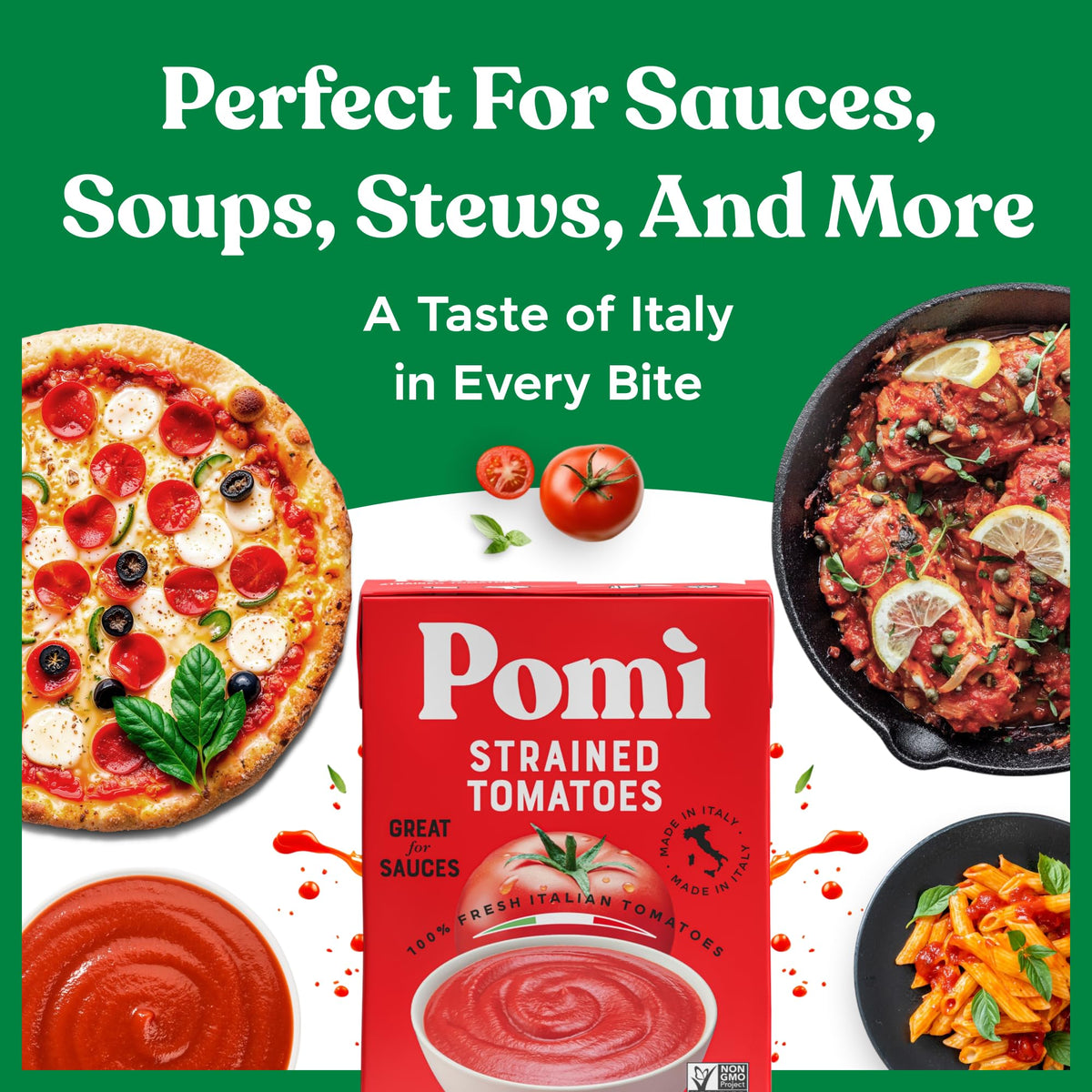 Pomi Strained Tomatoes 13.8oz (Pack of 12) – Creamy Italian Tomato Purée, No Additives or Preservatives